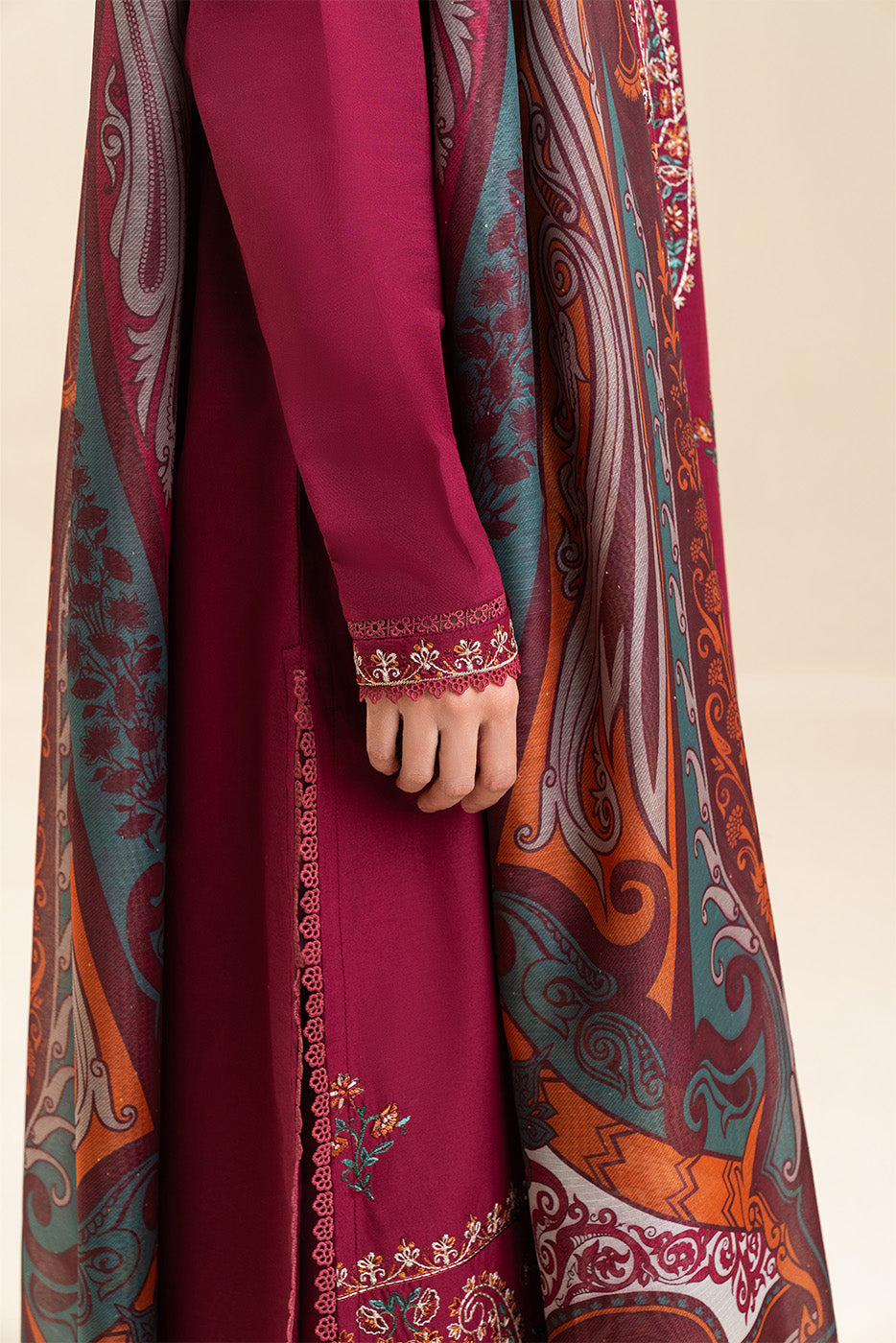 3 PIECE EMBROIDERED LAWN SUIT-BERRY WEFT (UNSTITCHED)