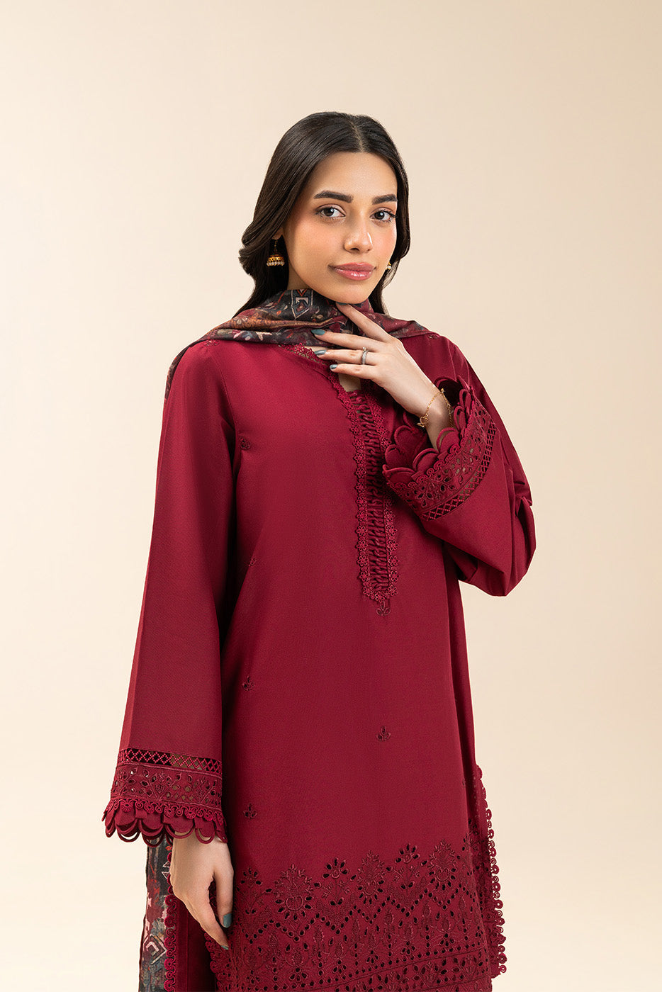 3 PIECE EMBROIDERED LAWN SUIT-CARMINE ECLIPSE (UNSTITCHED)