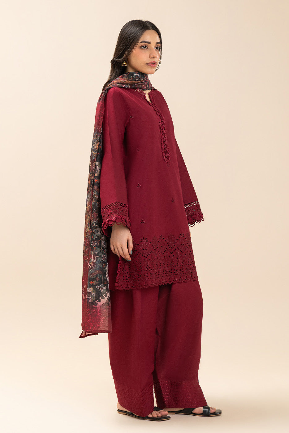 3 PIECE EMBROIDERED LAWN SUIT-CARMINE ECLIPSE (UNSTITCHED)