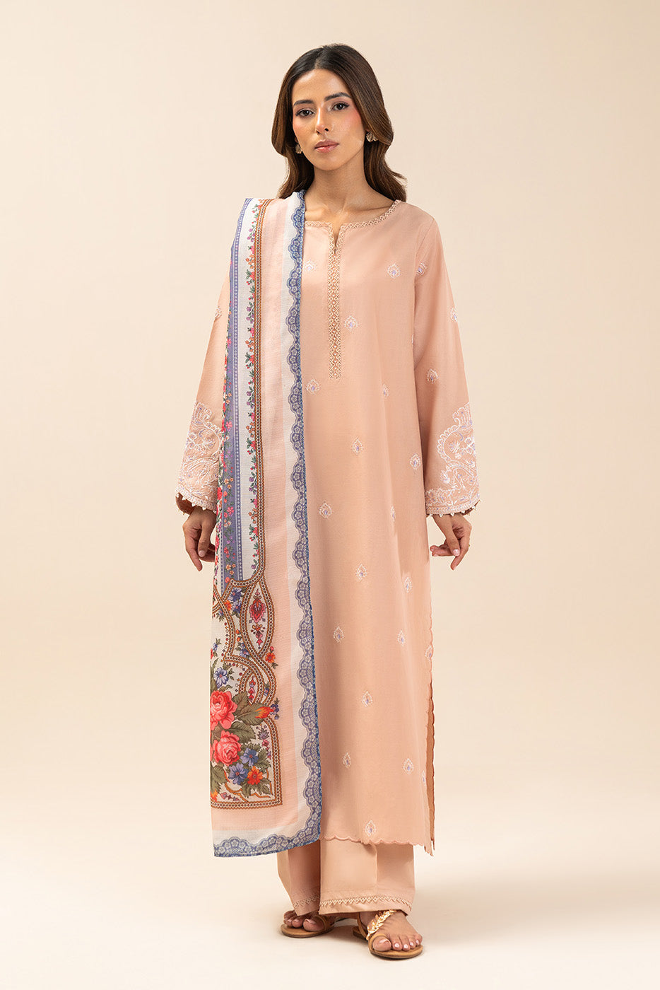 3 PIECE EMBROIDERED LAWN SUIT-ROSE QUARTZ (UNSTITCHED)