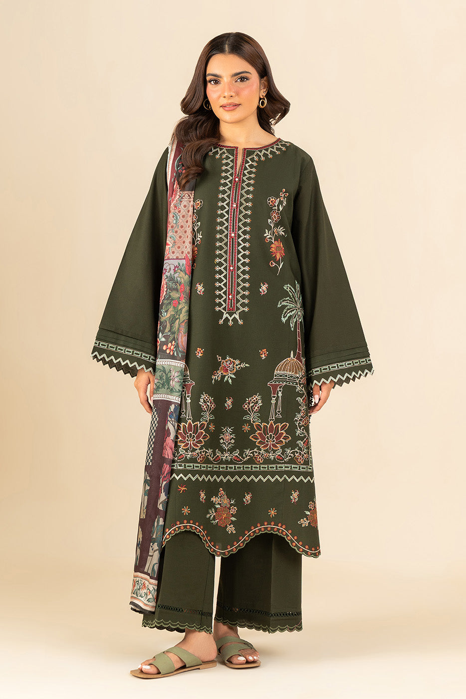 3 PIECE EMBROIDERED LAWN SUIT-FLORAL FOREST (UNSTITCHED)