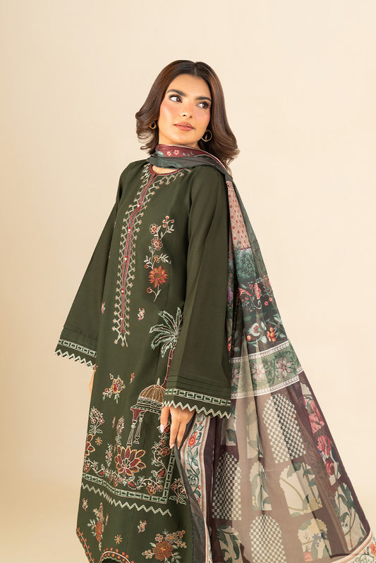 3 PIECE EMBROIDERED LAWN SUIT-FLORAL FOREST (UNSTITCHED)