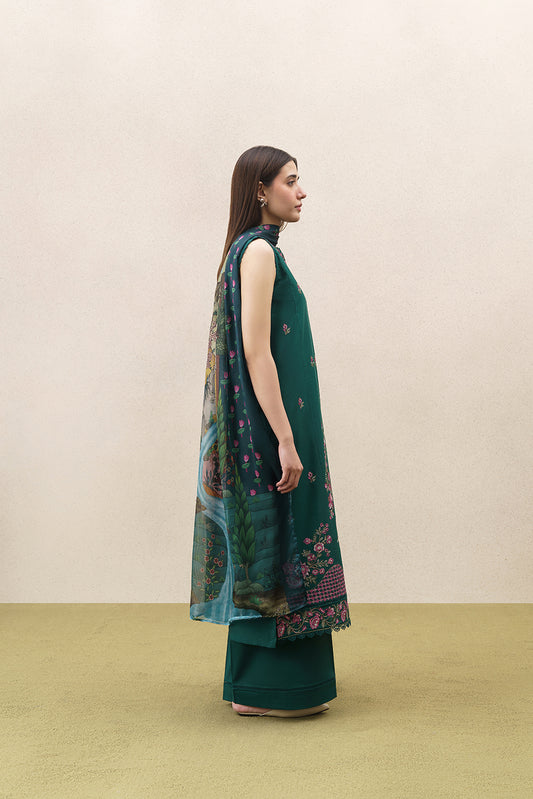3 PIECE EMBROIDERED LAWN SUIT-EMERALD GLEAM (UNSTITCHED)