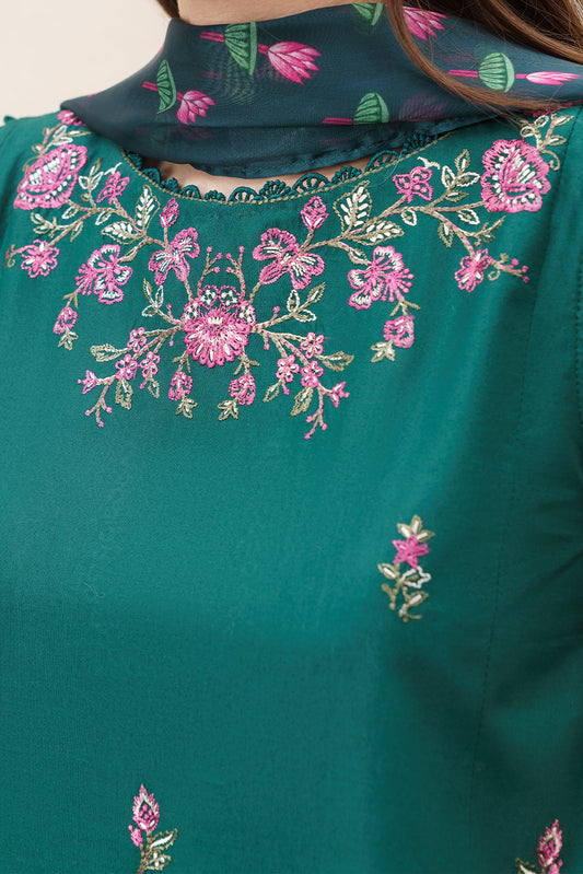 3 PIECE EMBROIDERED LAWN SUIT-EMERALD GLEAM (UNSTITCHED)
