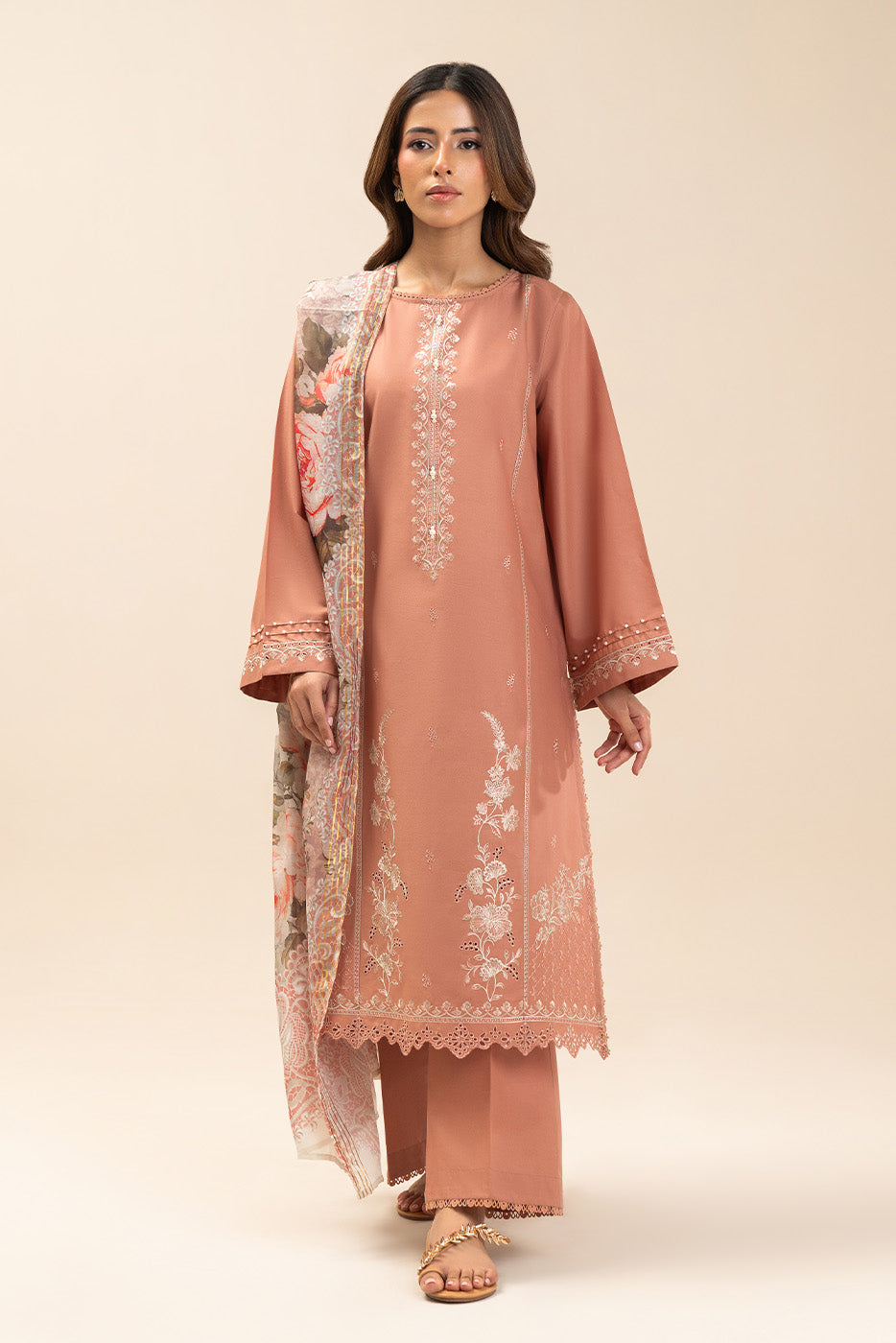 3 PIECE EMBROIDERED LAWN SUIT-TERRACOTTA CLOUD (UNSTITCHED)