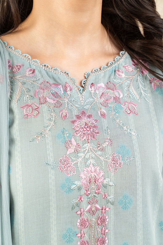 3 PIECE EMBROIDERED SELF JACQUARD SUIT-SERENE SKY (UNSTITCHED)
