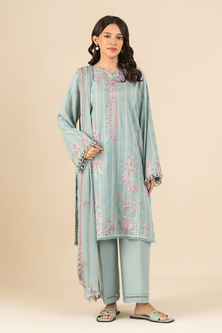 3 PIECE EMBROIDERED SELF JACQUARD SUIT-SERENE SKY (UNSTITCHED)