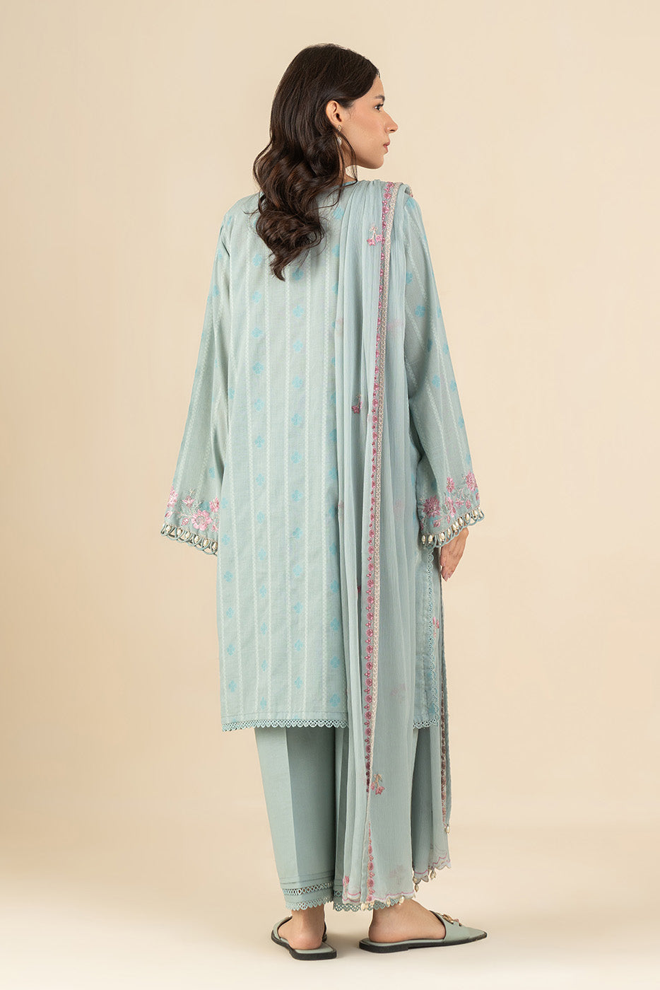 3 PIECE EMBROIDERED SELF JACQUARD SUIT-SERENE SKY (UNSTITCHED)