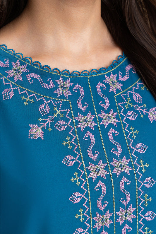 2 PICE EMBROIDERED LAWN SUIT-MARINE CHARM (UNSTITCHED)