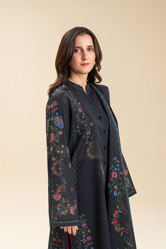 3 PICE PRINTED LAWN SUIT-DARK MYSTERY (UNSTITCHED)