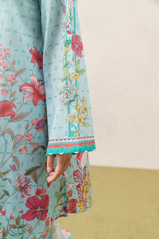 3 PIECE PRINTED LAWN SUIT-AQUA BREEZE (UNSTITCHED)