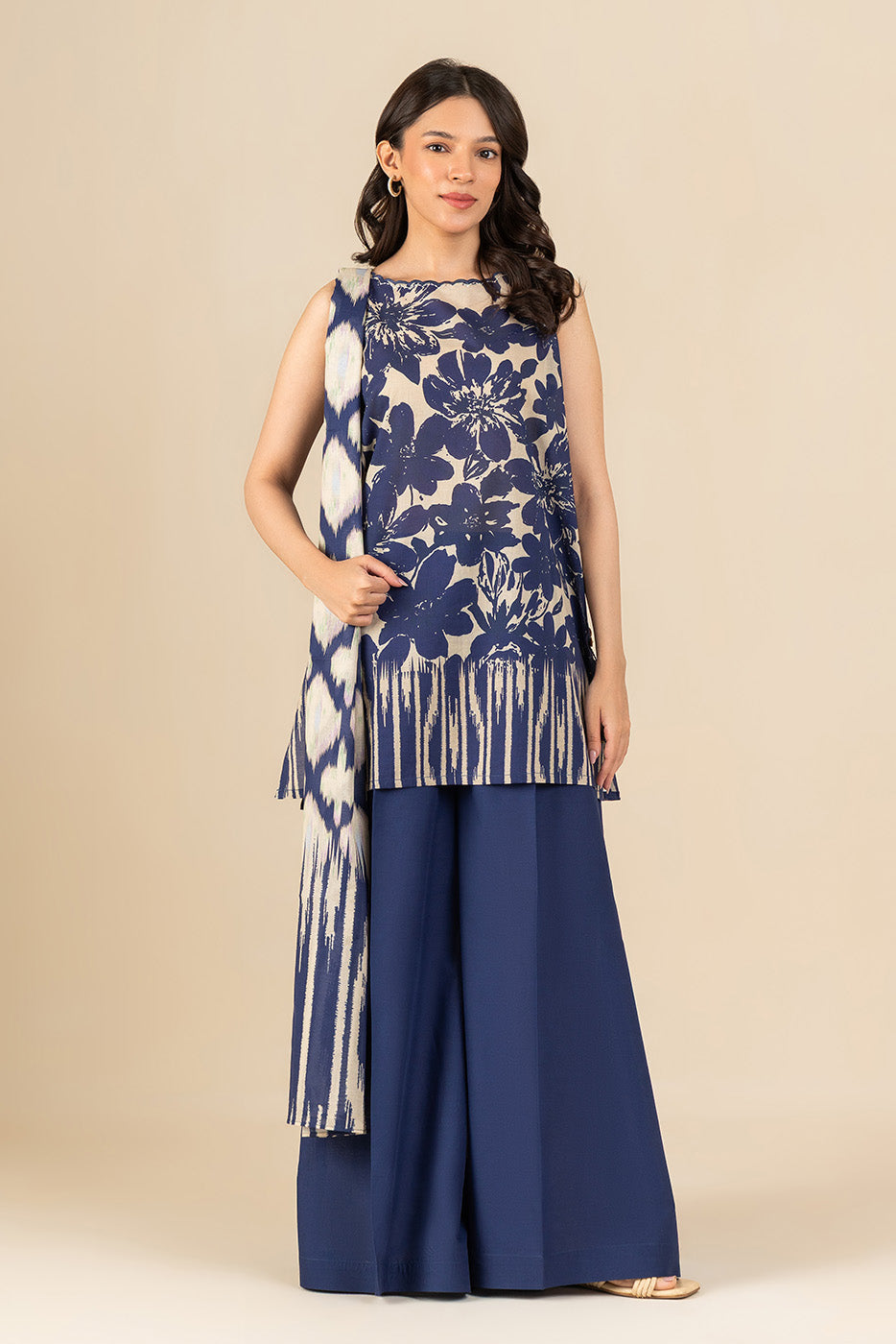 3 PIECE PRINTED LAWN SUIT-NAVY ESTATE (UNSTITCHED)