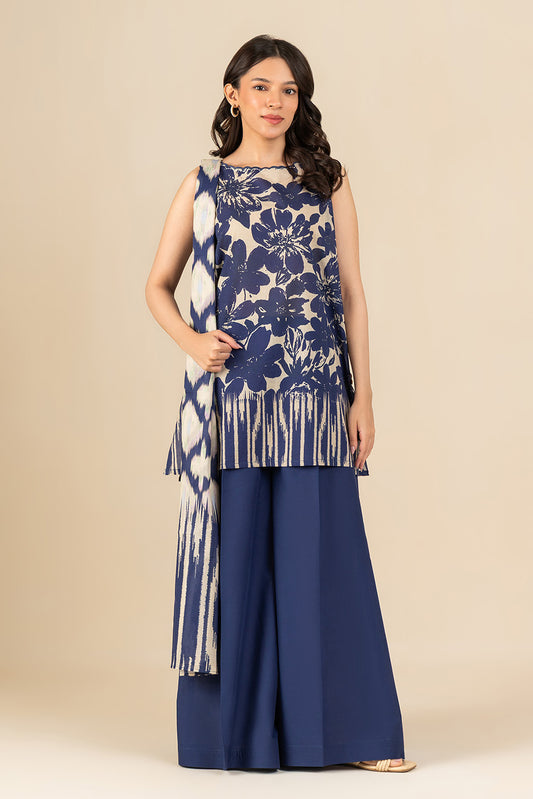 3 PIECE PRINTED LAWN SUIT-NAVY ESTATE (UNSTITCHED)
