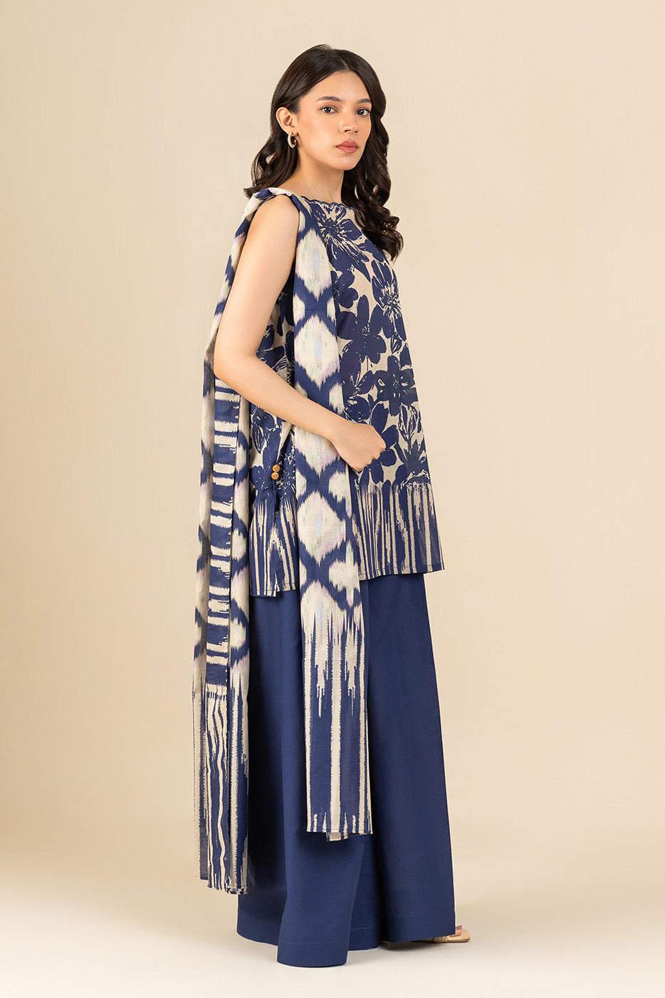 3 PIECE PRINTED LAWN SUIT-NAVY ESTATE (UNSTITCHED)