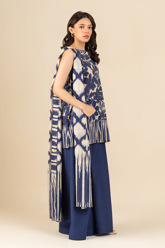 3 PIECE PRINTED LAWN SUIT-NAVY ESTATE (UNSTITCHED)