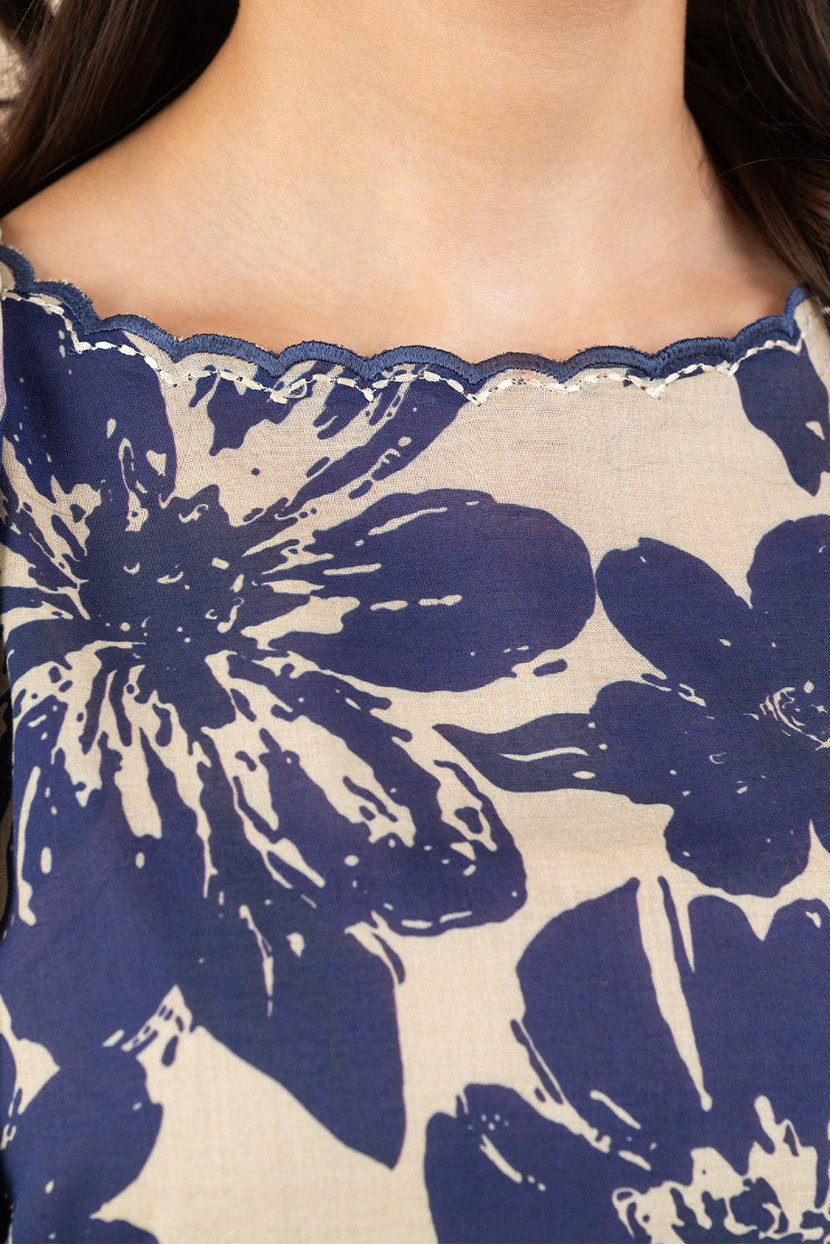3 PIECE PRINTED LAWN SUIT-NAVY ESTATE (UNSTITCHED)