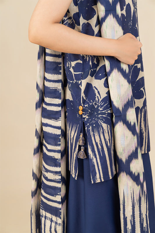 3 PIECE PRINTED LAWN SUIT-NAVY ESTATE (UNSTITCHED)