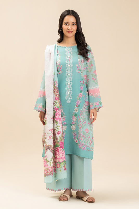 3 PIECE PRINTED LAWN SUIT-FLORA BREEZE (UNSTITCHED)