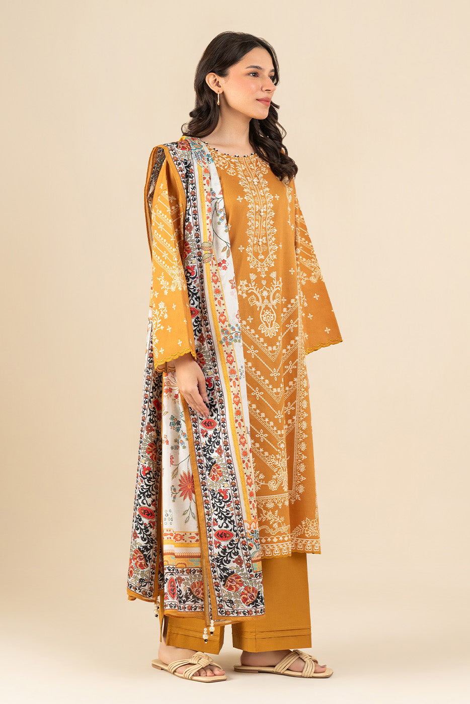 3 PIECE PRINTED LAWN SUIT-SOLAR WHIMSY (UNSTITCHED)
