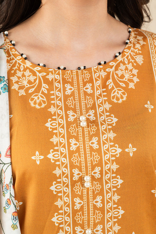 3 PIECE PRINTED LAWN SUIT-SOLAR WHIMSY (UNSTITCHED)