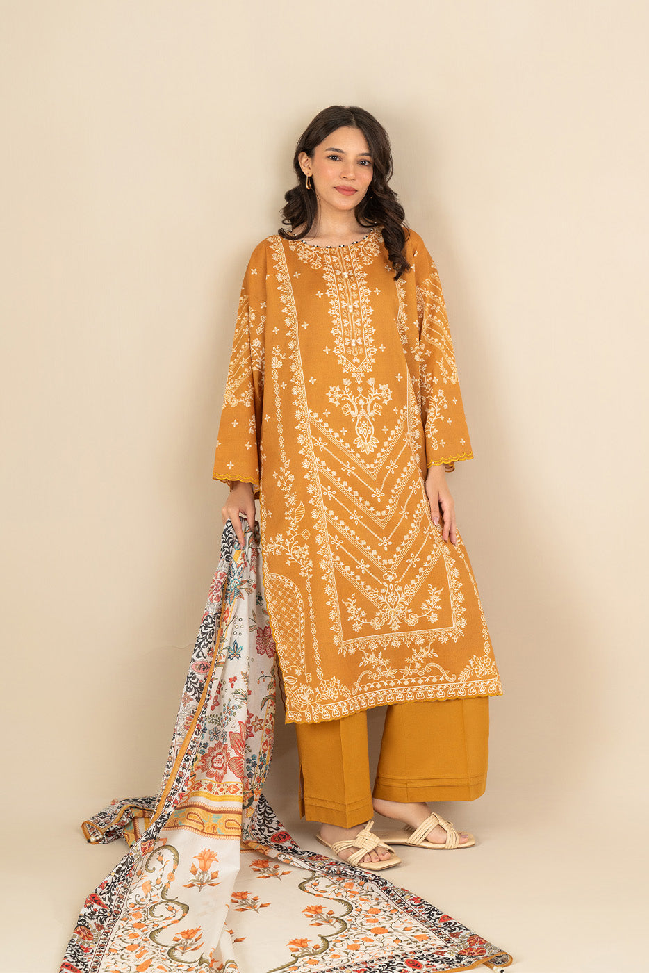 3 PIECE PRINTED LAWN SUIT-SOLAR WHIMSY (UNSTITCHED)