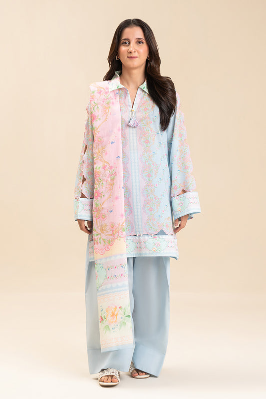 3 PIECE PRINTED LAWN SUIT-PASTEL DELICACY (UNSTITCHED)
