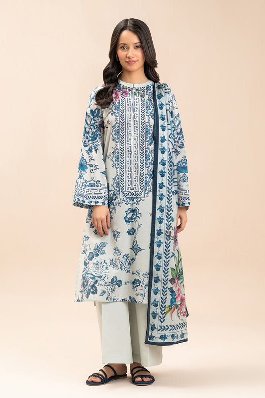 3 PIECE PRINTED LAWN SUIT-GARDEN MIST (UNSTITCHED)