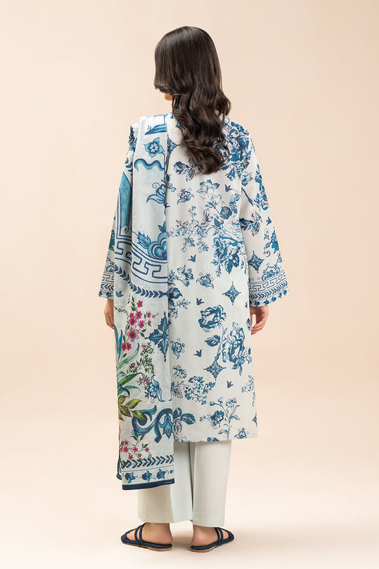 3 PIECE PRINTED LAWN SUIT-GARDEN MIST (UNSTITCHED)