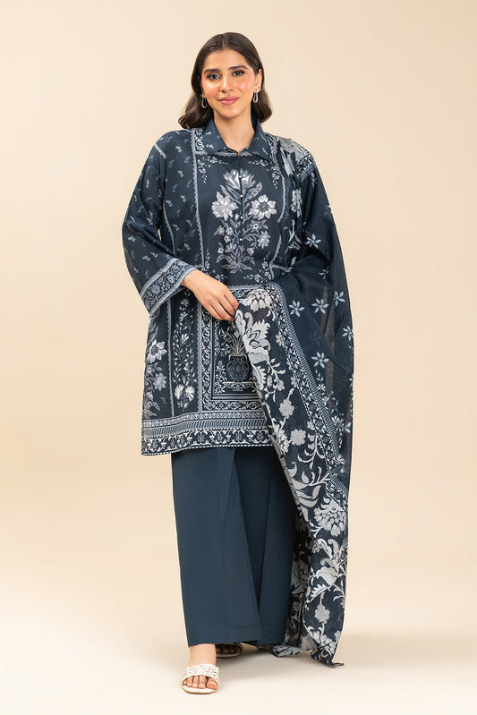 3 PIECE PRINTED LAWN SUIT-MYSTIC TIDE (UNSTITCHED)