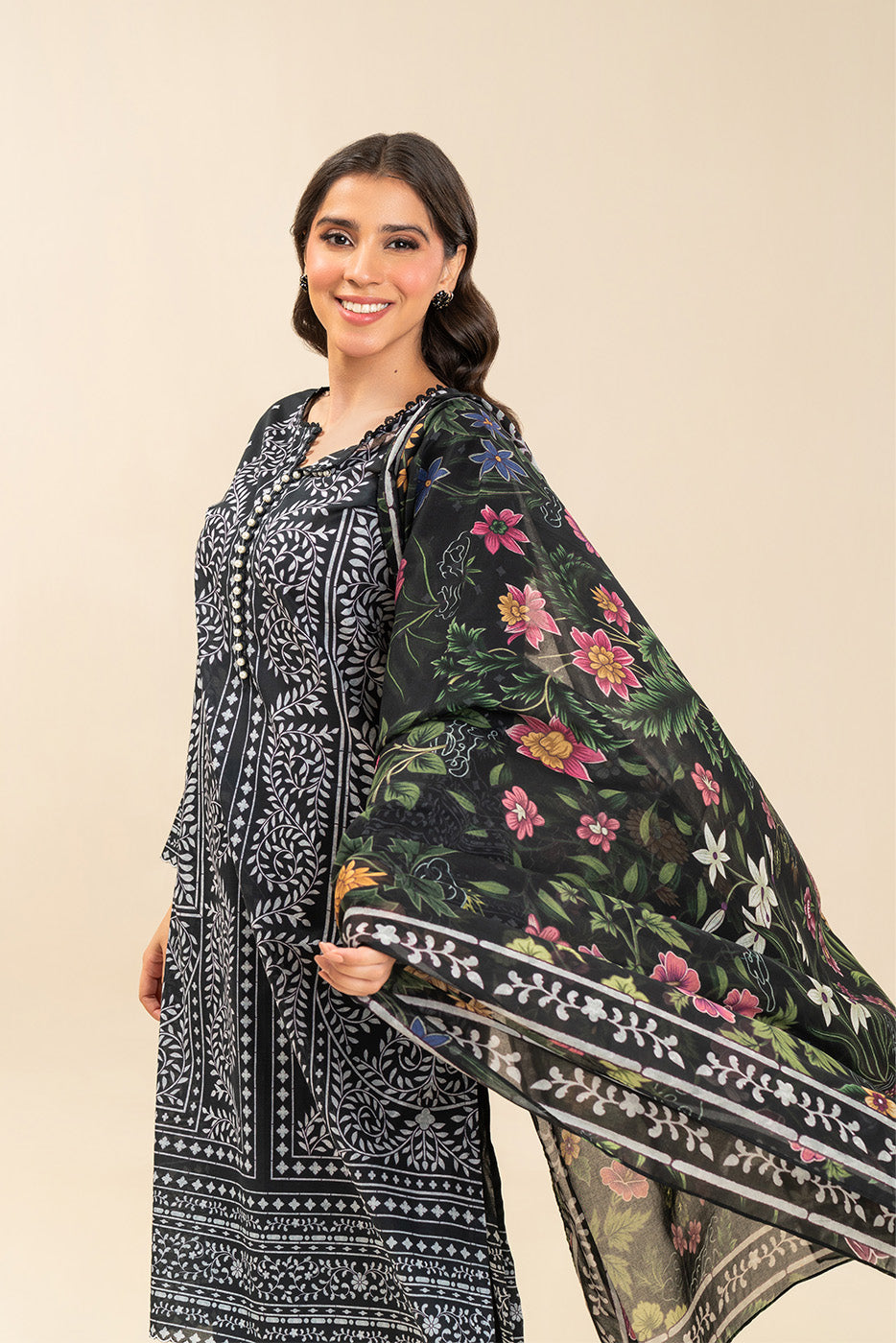 3 PIECE PRINTED LAWN SUIT-OBSIDIAN BLOOM (UNSTITCHED)