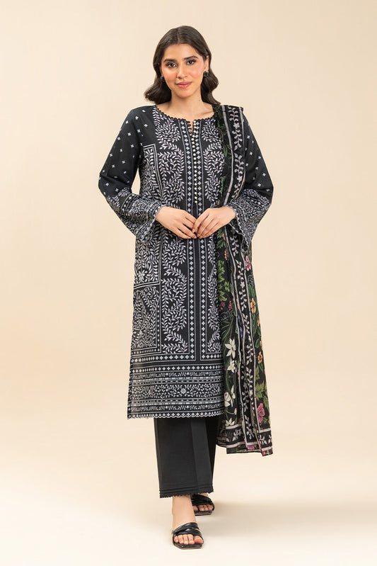 3 PIECE PRINTED LAWN SUIT-OBSIDIAN BLOOM (UNSTITCHED)