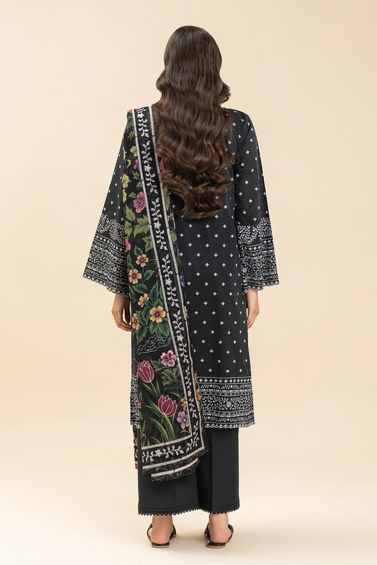 3 PIECE PRINTED LAWN SUIT-OBSIDIAN BLOOM (UNSTITCHED)