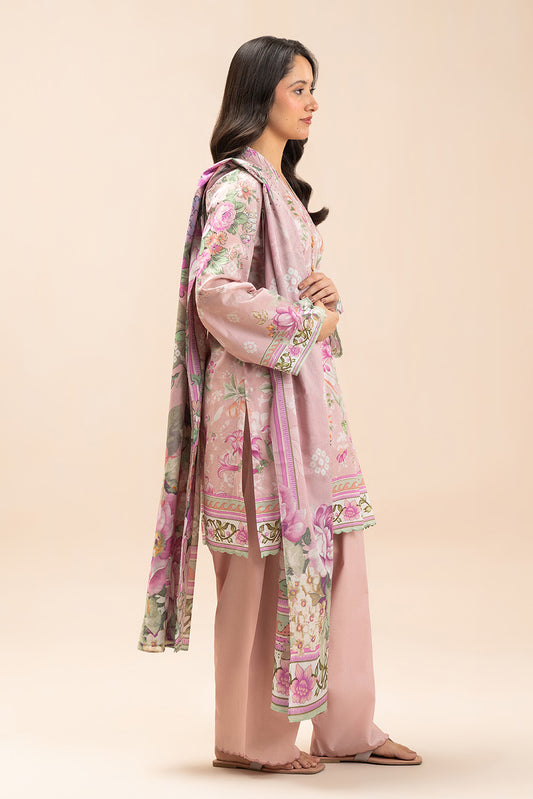3 PIECE PRINTED LAWN SUIT-ROSY SYMPHONY (UNSTITCHED)