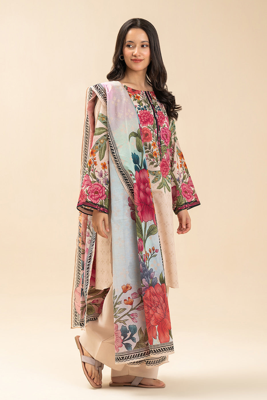 3 PIECE PRINTED LAWN SUIT-BLUSH BOTANICA (UNSTITCHED)