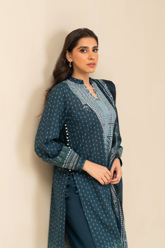 3 PIECE PRINTED LAWN SUIT-BLUE WARREN (UNSTITCHED)