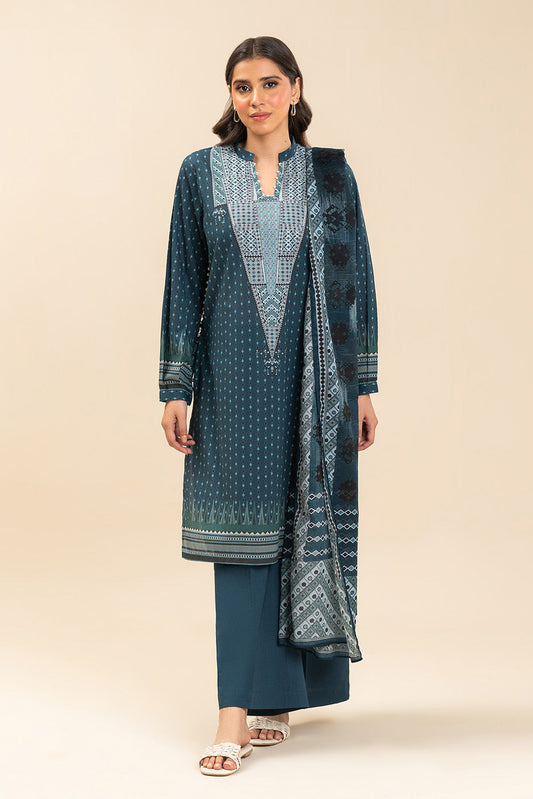 3 PIECE PRINTED LAWN SUIT-BLUE WARREN (UNSTITCHED)