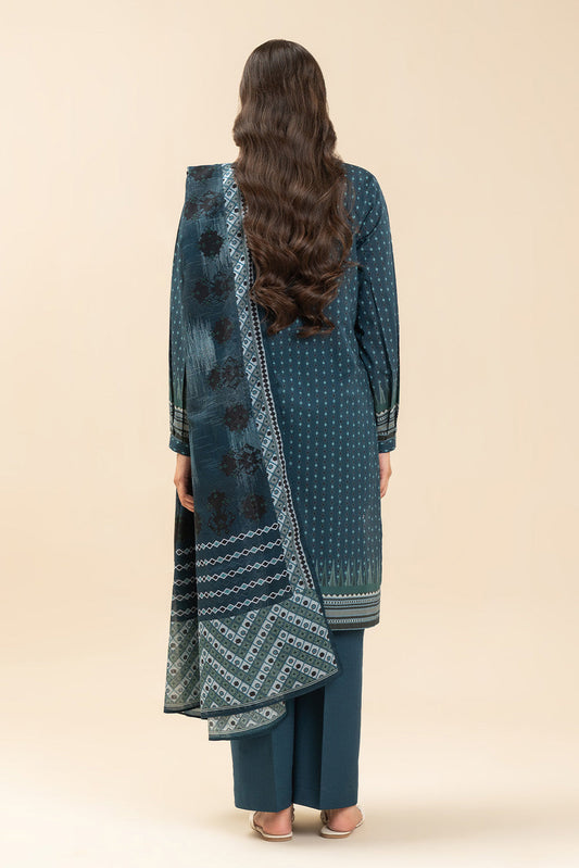 3 PIECE PRINTED LAWN SUIT-BLUE WARREN (UNSTITCHED)