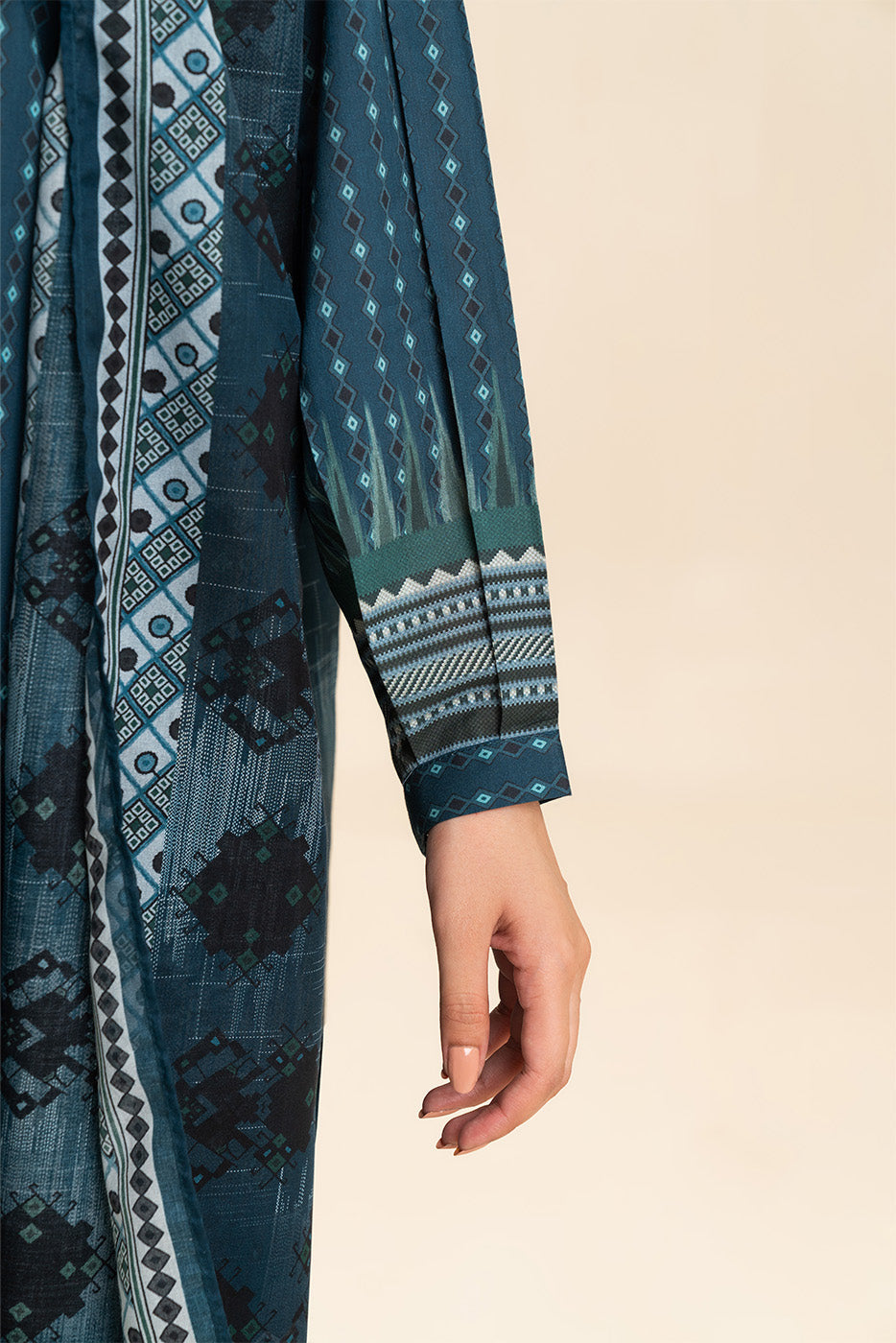3 PIECE PRINTED LAWN SUIT-BLUE WARREN (UNSTITCHED)
