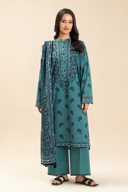 3 PIECE PRINTED LAWN SUIT-OCEAN BREEZE (UNSTITCHED)