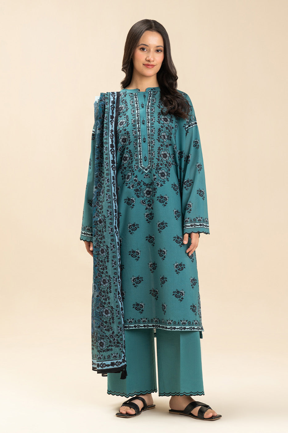 3 PIECE PRINTED LAWN SUIT-OCEAN BREEZE (UNSTITCHED)
