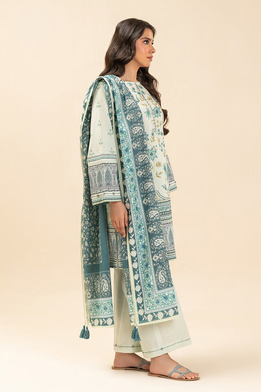 3 PIECE PRINTED LAWN SUIT-IVORY MEADOW (UNSTITCHED)