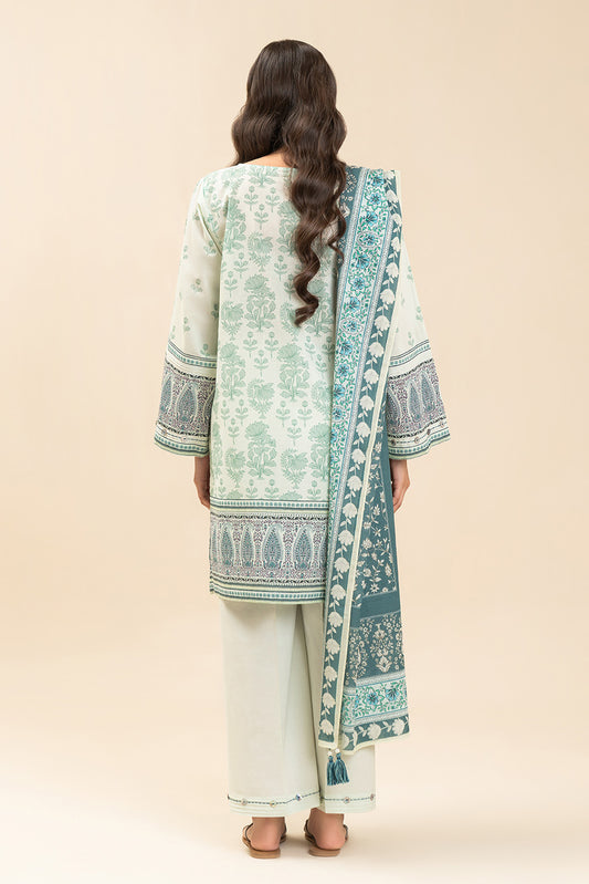 3 PIECE PRINTED LAWN SUIT-IVORY MEADOW (UNSTITCHED)