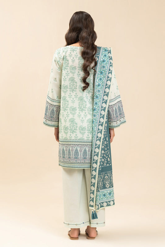 3 PIECE PRINTED LAWN SUIT-IVORY MEADOW (UNSTITCHED)