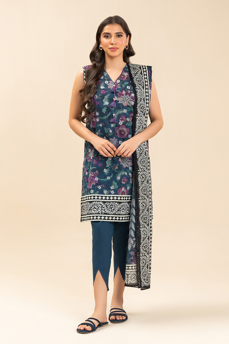 3 PIECE PRINTED LAWN SUIT-COASTAL SPRAY (UNSTITCHED)