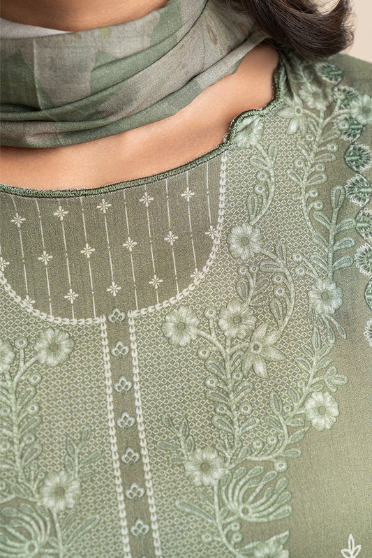3 PIECE PRINT LAWN SUIT-OLIVE ESSENCE (UNSTITCHED)