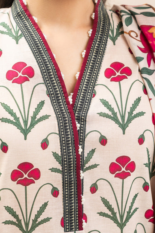 3 PIECE PRINTED LAWN SUIT-OPALINE FLEUR (UNSTITCHED)