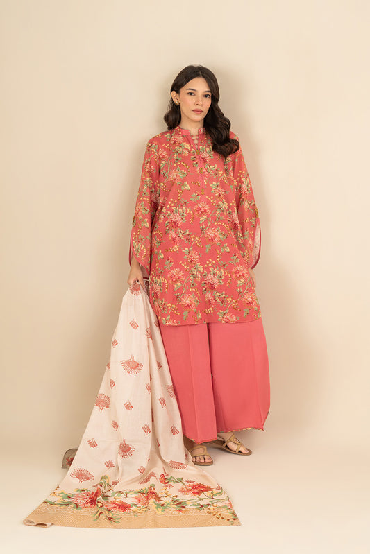 3 PIECE PRINTED LAWN SUIT-MONOCHROMATIC AZURE (UNSTITCHED)