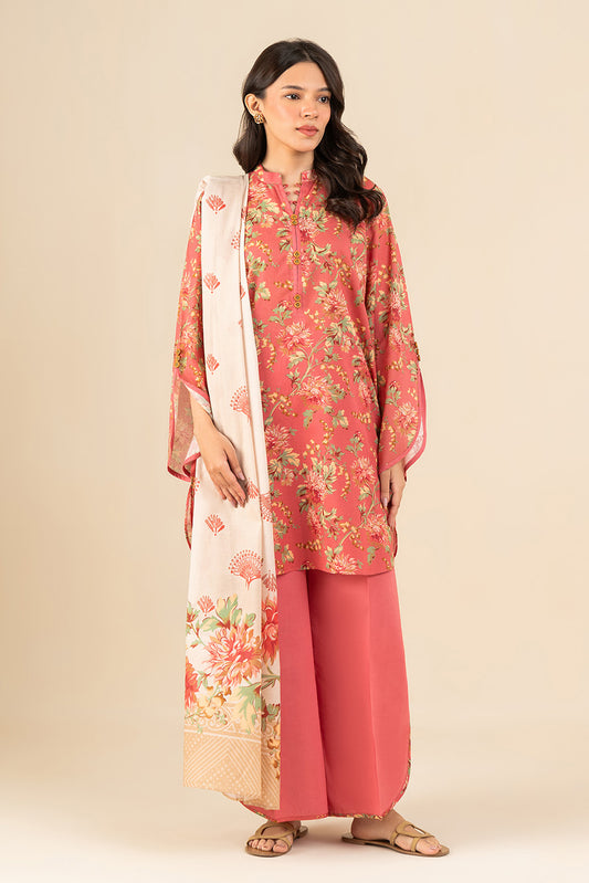 3 PIECE PRINTED LAWN SUIT-MONOCHROMATIC AZURE (UNSTITCHED)