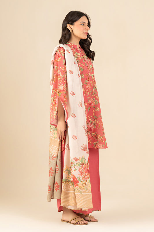 3 PIECE PRINTED LAWN SUIT-MONOCHROMATIC AZURE (UNSTITCHED)