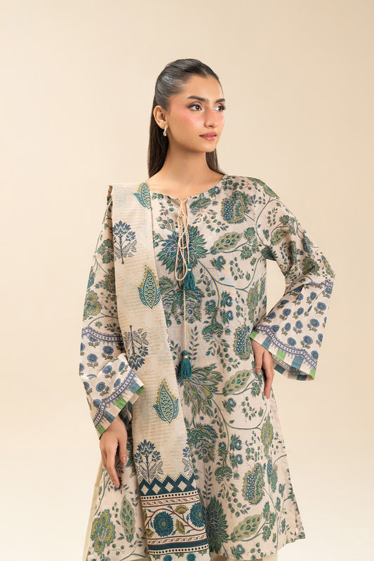 3 PIECE PRINTED LAWN SUIT-AZURE CHARM (UNSTITCHED)